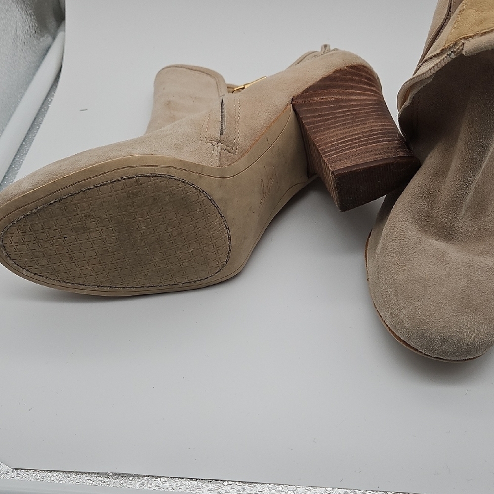 Latigo Beige Suede Ankle Boots with Gold Accents - Picture 4 of 4